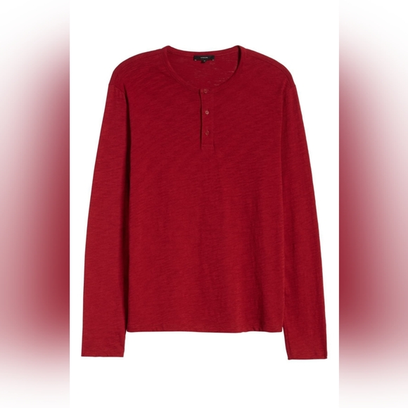 Vince Regular Fit Long Sleeve Henley T-Shirt Red - Picture 5 of 6
